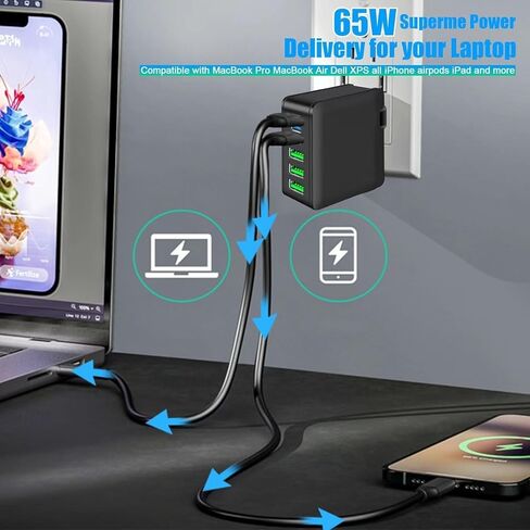 USB C Charger, 160W Fast GaN Compact Foldable Rapid Plug 6 Multiple Port PD Charging Station Laptop Power Adapter for MacBook Pro/Air and iPad Pro iPhone15/14/13. Galaxy Note20 S22 Pixel in Saudi Arabia