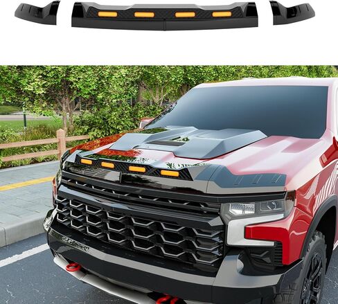 Hood Protector with LED Light Compatible with 2019-2026 Dodge RAM 1500 Hood Deflector Glossy Black Three Section Lightshield Replacement for 2019-2026 Dodge RAM Accessories in Saudi Arabia