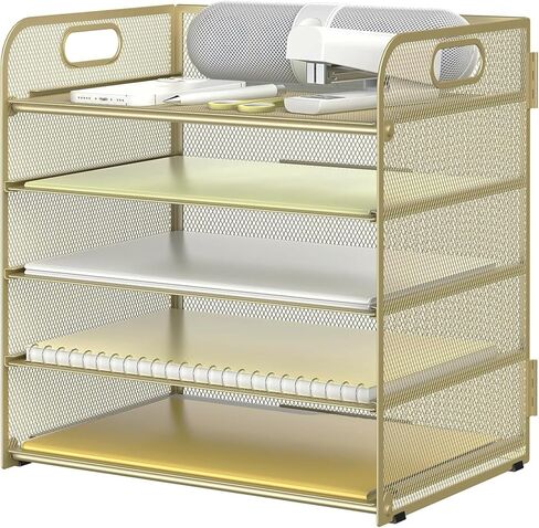 Sinboun Letter Tray Paper Organizer 5-Tier Desk Organizer File Organizer Paper Holder with Handle, Metal Desktop Document Shelf Tray Office Classroom Organization - Gold in Saudi Arabia