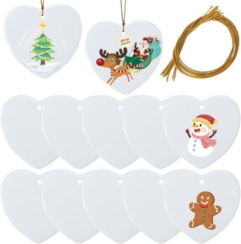 12Pcs Heart Sublimation Ornaments Ceramic Sublimation Blanks with Cords Porcelain White Heat Transfer Blank Personalized Hanging Pendants Tags for Christmas Tree Wedding DIY Craft Decoration in Kuwait