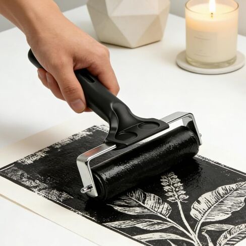 Printmaking Roller Professional Hard Black Rubber Brayer Tool Artists Print Press Block Printing Inking Craft Painting, Large in Kuwait