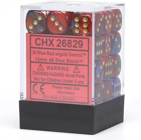 مجموعة نرد Chessex DND D&D Dice-12mm Gemini Blue، Red، and Gold مجموعة نرد بلاستيكية متعددة السطوح - لنرد الزنزانات والتنينات تتضمن 36 نرد - D6 in Kuwait