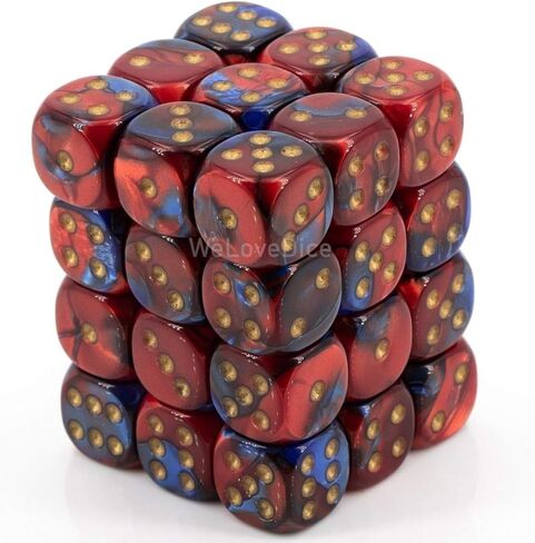 مجموعة نرد Chessex DND D&D Dice-12mm Gemini Blue، Red، and Gold مجموعة نرد بلاستيكية متعددة السطوح - لنرد الزنزانات والتنينات تتضمن 36 نرد - D6 in Kuwait