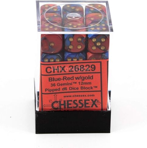 مجموعة نرد Chessex DND D&D Dice-12mm Gemini Blue، Red، and Gold مجموعة نرد بلاستيكية متعددة السطوح - لنرد الزنزانات والتنينات تتضمن 36 نرد - D6 in Kuwait