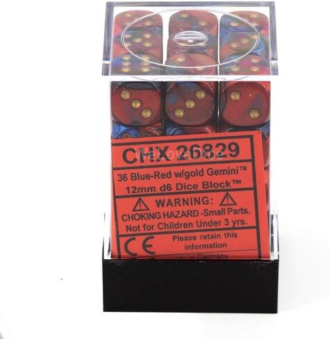 مجموعة نرد Chessex DND D&D Dice-12mm Gemini Blue، Red، and Gold مجموعة نرد بلاستيكية متعددة السطوح - لنرد الزنزانات والتنينات تتضمن 36 نرد - D6 in Kuwait