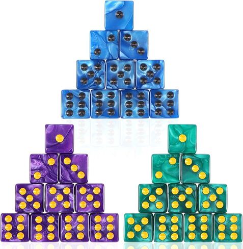 30 PCS Dice Set 16mm Acrylic Dice with Gold Pips Square Edge Standard Dices Multicolor Six Sided Dices Green Purple Blue 16mmDices for Aldult Party Supplies Entertainment Travel in Kuwait
