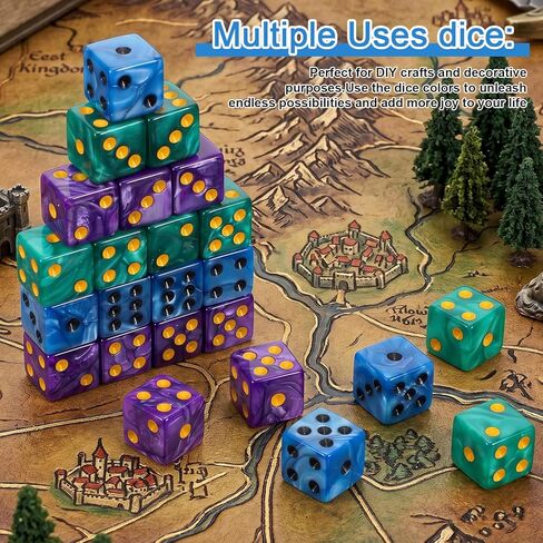 30 PCS Dice Set 16mm Acrylic Dice with Gold Pips Square Edge Standard Dices Multicolor Six Sided Dices Green Purple Blue 16mmDices for Aldult Party Supplies Entertainment Travel in Kuwait