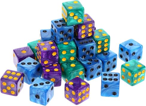 30 PCS Dice Set 16mm Acrylic Dice with Gold Pips Square Edge Standard Dices Multicolor Six Sided Dices Green Purple Blue 16mmDices for Aldult Party Supplies Entertainment Travel in Kuwait