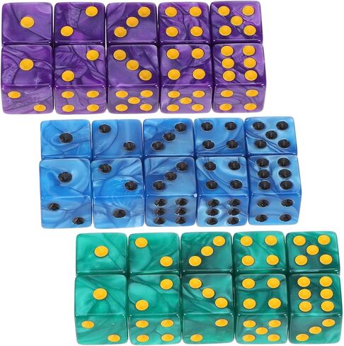 30 PCS Dice Set 16mm Acrylic Dice with Gold Pips Square Edge Standard Dices Multicolor Six Sided Dices Green Purple Blue 16mmDices for Aldult Party Supplies Entertainment Travel in Kuwait
