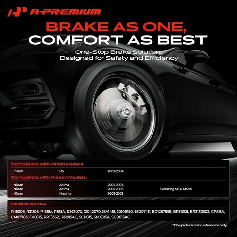 A-Premium 11.65 inch (295.9mm) Front Vented Disc Brake Rotors + Ceramic Pads Kit Compatible with Select Nissan, Infiniti Models - Altima 2002-2006, Maxima 2002-2003, I35 2002-2004, 6-PC Set in Saudi Arabia