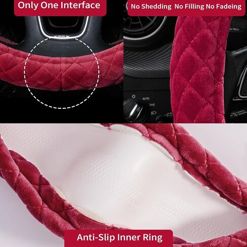 Haokay Fluffy Steering Wheel Cover for Tesla Model Y/3 2016-2025 2026 Highland/Juniper, Red,14 Inch Small Sized, Comfy Soft Short Plush, Non-Slip, Breathable in Saudi Arabia