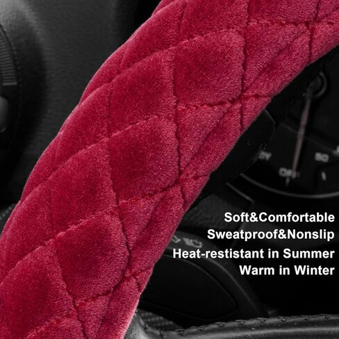 Haokay Fluffy Steering Wheel Cover for Tesla Model Y/3 2016-2025 2026 Highland/Juniper, Red,14 Inch Small Sized, Comfy Soft Short Plush, Non-Slip, Breathable in Saudi Arabia