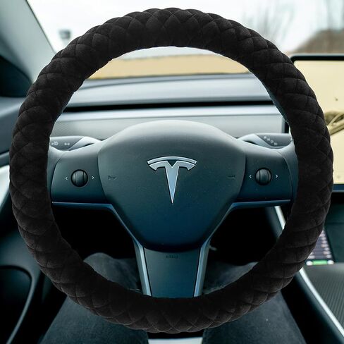 Haokay Fluffy Steering Wheel Cover for Tesla Model Y/3 2016-2025 2026 Highland/Juniper, Red,14 Inch Small Sized, Comfy Soft Short Plush, Non-Slip, Breathable in Saudi Arabia