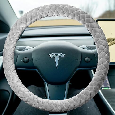 Haokay Fluffy Steering Wheel Cover for Tesla Model Y/3 2016-2025 2026 Highland/Juniper, Red,14 Inch Small Sized, Comfy Soft Short Plush, Non-Slip, Breathable in Saudi Arabia