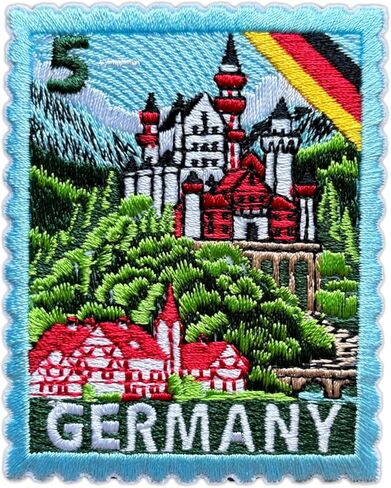 Germany Castle Patch for Backpacks Hats Jeans Bags, Size 3" Iron On or Sew On Patches, Travel Embroidery Patches Appliques for Clothes, Vintage Stamp Europe Travel Souvenir Patch for Travelers in Saudi Arabia