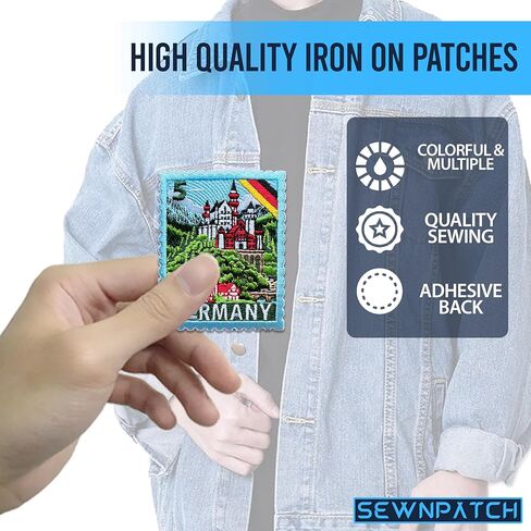 Germany Castle Patch for Backpacks Hats Jeans Bags, Size 3" Iron On or Sew On Patches, Travel Embroidery Patches Appliques for Clothes, Vintage Stamp Europe Travel Souvenir Patch for Travelers in Saudi Arabia