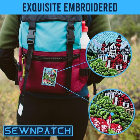 Germany Castle Patch for Backpacks Hats Jeans Bags, Size 3" Iron On or Sew On Patches, Travel Embroidery Patches Appliques for Clothes, Vintage Stamp Europe Travel Souvenir Patch for Travelers in Saudi Arabia