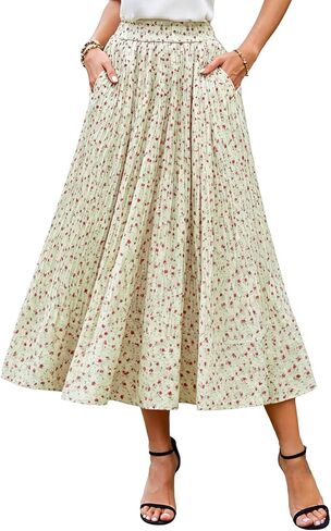 BAISHENGGT Womens Midi Skirt Summer Casual Floral Pleated A-Line Flowy Long Skirts with Pockets for Beach Vacation in Saudi Arabia
