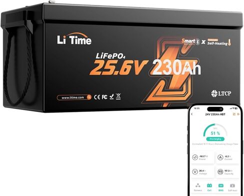 بطارية LiTime 24V 50Ah LiFePO4، بلوتوث 5.0، حماية من القطع في درجات الحرارة المنخفضة، مدمجة في 50A BMS، بطارية ليثيوم فوسفات الحديد ذات الدورة العميقة 24 مثالية لمحركات التصيد واليخوت والقوارب in Kuwait