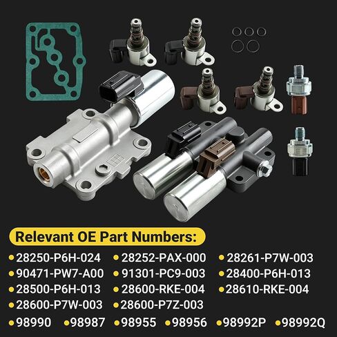 طقم الملف اللولبي لناقل الحركة الأوتوماتيكي، متوافق مع Honda Accord Odyssey Pilot Prelude ولـ Acura TL CL MDX، يستبدل 28250-P6H-024 28250-P7W-003 28400-P6H-013 28500-P6H-013 in Kuwait