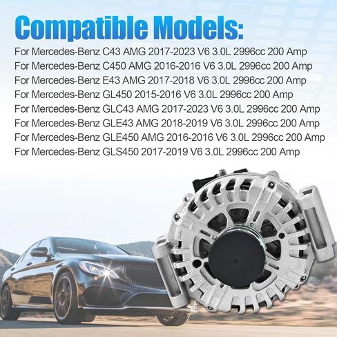 000-906-87-06 Alternator Compatible with Mercedes Benz GLS450 2017-2019, E43 AMG 2017 2018, GL450 2015 2016, GLE450 AMG C450 AMG 2016 200A 12V in Saudi Arabia