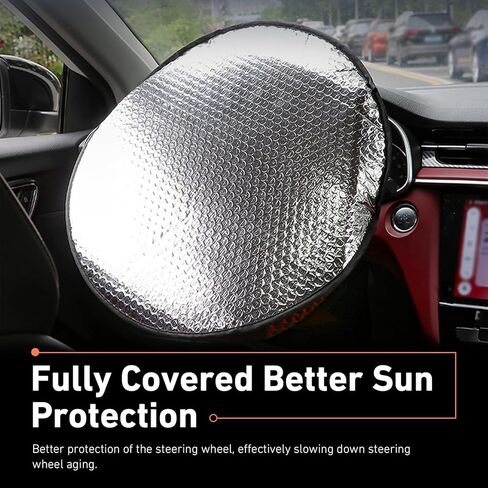 WZP Car Steering Wheel Sun Shade Cover, Aluminum Foil Sun Block Anti-Heat Steering Wheel Cover, Sliver Heat Shield for SUV Truck Van (18.11 x 18.11Inch) in Saudi Arabia