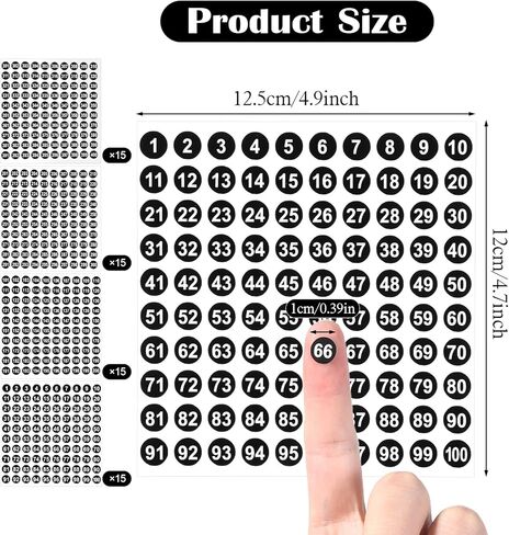 6000 Pcs 1-400 Round Number Stickers Labels, 15 Sets Consecutive Round Labels, 0.4 Inch Self-Adhesive Small Vinyl Number Decals Inventory Stickers for Indoor Outdoor Organizing Storage Boxes (Black) in Kuwait