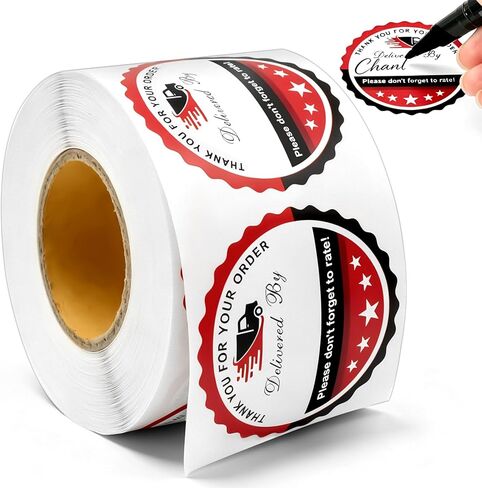 2 Inch Thank You for Your Order Stickers, Writable Delivered By Name, 5 Star Review Delivery Labels, Reminder for Food Delivery & Takeout Drivers, Round Black, 500 Pcs (1) in Saudi Arabia