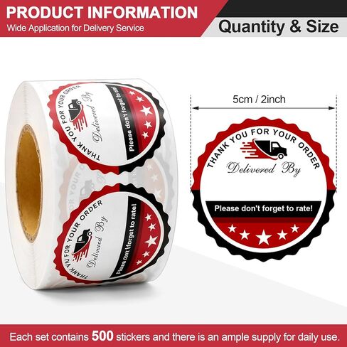 2 Inch Thank You for Your Order Stickers, Writable Delivered By Name, 5 Star Review Delivery Labels, Reminder for Food Delivery & Takeout Drivers, Round Black, 500 Pcs (1) in Saudi Arabia