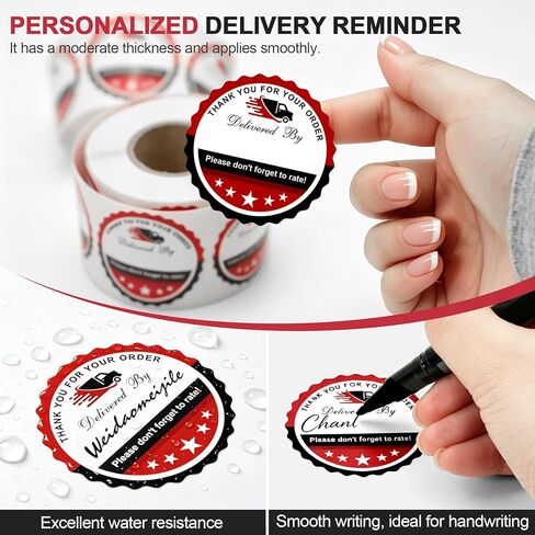 2 Inch Thank You for Your Order Stickers, Writable Delivered By Name, 5 Star Review Delivery Labels, Reminder for Food Delivery & Takeout Drivers, Round Black, 500 Pcs (1) in Saudi Arabia