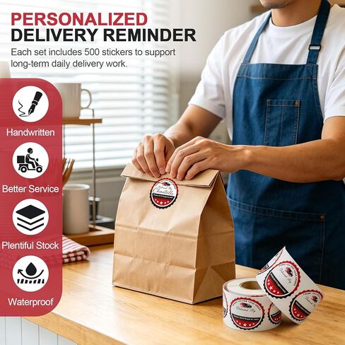 2 Inch Thank You for Your Order Stickers, Writable Delivered By Name, 5 Star Review Delivery Labels, Reminder for Food Delivery & Takeout Drivers, Round Black, 500 Pcs (1) in Saudi Arabia