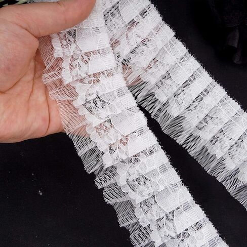 Black Double Layer Ruffle Lace Trim, 5 Yards 6cm Wide Lace Ribbon for Sewing Costume Applique DIY Crafts Wedding Bridal Party Home Decor in Kuwait