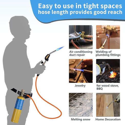 Propane Torch Hose Kit, Mapp Gas Torch Heat 3600℉ Map Gas Torch Kit Trigger Start & Heat Adjustment, Soldering Welding Torch Fuel by MAPP, Map/Pro,Propane(Includes Cylinder Clip) in Saudi Arabia
