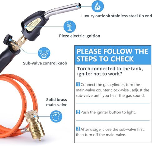 Propane Torch Hose Kit, Mapp Gas Torch Heat 3600℉ Map Gas Torch Kit Trigger Start & Heat Adjustment, Soldering Welding Torch Fuel by MAPP, Map/Pro,Propane(Includes Cylinder Clip) in Saudi Arabia