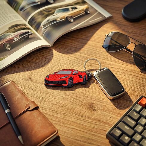 Vintage Ltd. Keychain Inspired by Corvette C8 – Soft Durable Rubber FOB – Automotive Enthusiast Accessory – Gift for Corvette Owners (Torch Red) in Saudi Arabia