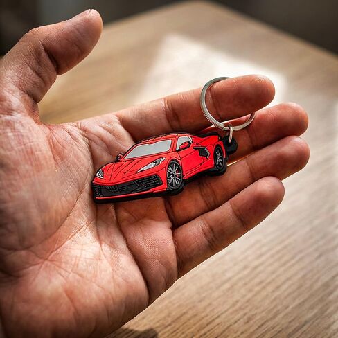 Vintage Ltd. Keychain Inspired by Corvette C8 – Soft Durable Rubber FOB – Automotive Enthusiast Accessory – Gift for Corvette Owners (Torch Red) in Saudi Arabia