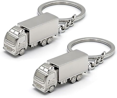 2PCS Semi Trailer Truck Keychain Bag Charms Metal Cute Freight liner Trucker Car Key Chain Ring Pendant for Men Boys in Kuwait
