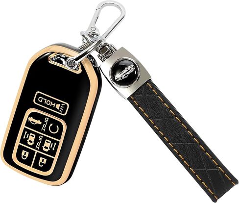 غطاء مفتاح سيارة Honda Odyssey Key Fob من TOMALL مع سلسلة مفاتيح، 7 أزرار ناعمة من البولي يوريثان اللدن بالحرارة (TPU) متوافق مع غطاء مفتاح السيارة Honda Odyssey Elite Touring EXL Sport EX 2018-2024، أسود in Kuwait