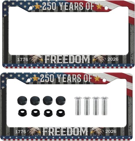 250 Years of Freedom Car Front License Plate Frame Bald Eagle America Flag Personalise Auto Parts Funny License Plate Frames Decoration with Screws Size for Men Women 12.2"x6.2" in Saudi Arabia