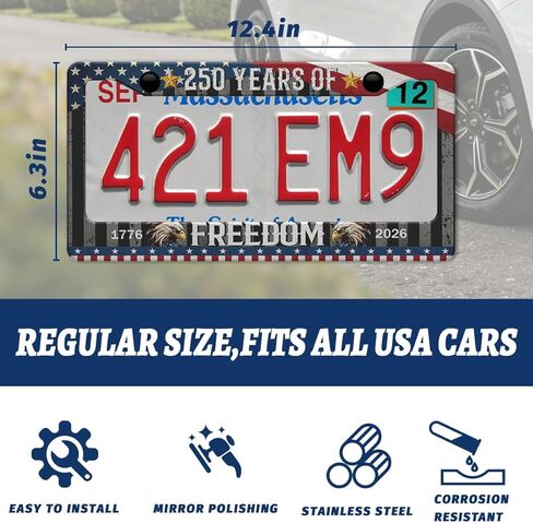 250 Years of Freedom Car Front License Plate Frame Bald Eagle America Flag Personalise Auto Parts Funny License Plate Frames Decoration with Screws Size for Men Women 12.2"x6.2" in Saudi Arabia