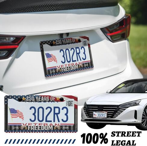 250 Years of Freedom Car Front License Plate Frame Bald Eagle America Flag Personalise Auto Parts Funny License Plate Frames Decoration with Screws Size for Men Women 12.2"x6.2" in Saudi Arabia