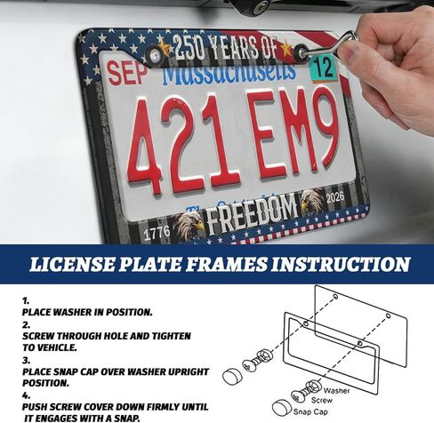 250 Years of Freedom Car Front License Plate Frame Bald Eagle America Flag Personalise Auto Parts Funny License Plate Frames Decoration with Screws Size for Men Women 12.2"x6.2" in Saudi Arabia