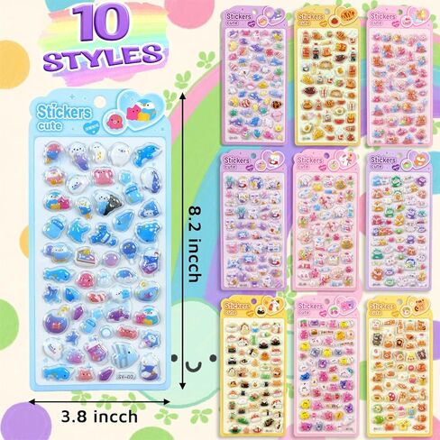3D Puffy Stickers, 10 Sheets 500+ PCS Mini Kawaii Resin Decorative Stickers for Scrapbooking Phone Case, Notebook, Journal in Saudi Arabia