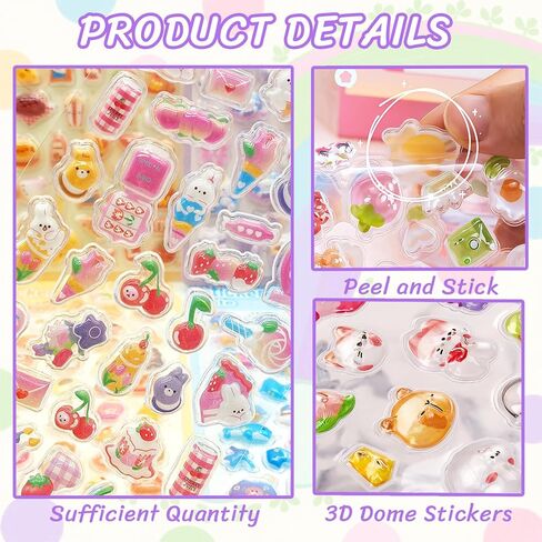 3D Puffy Stickers, 10 Sheets 500+ PCS Mini Kawaii Resin Decorative Stickers for Scrapbooking Phone Case, Notebook, Journal in Saudi Arabia