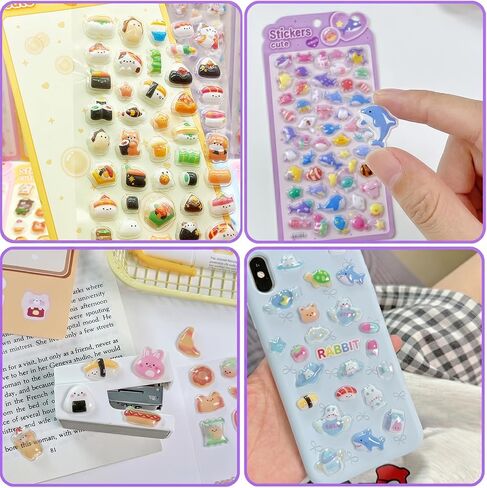 3D Puffy Stickers, 10 Sheets 500+ PCS Mini Kawaii Resin Decorative Stickers for Scrapbooking Phone Case, Notebook, Journal in Saudi Arabia