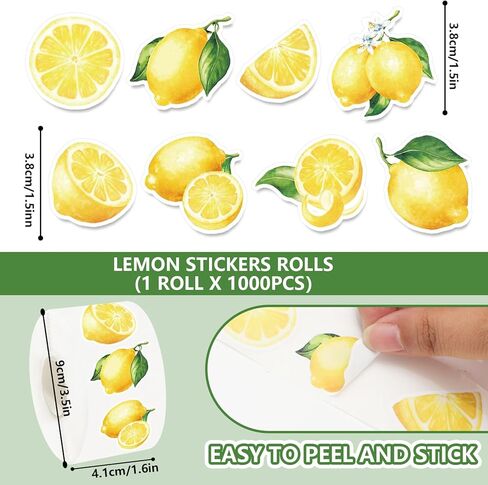 FYSUIMU 1000 Pcs Lemon Stickers Roll Summer Yellow Fruit Self Adhesive Decorative Decal Labels for Scrapbook Envelope Seals Water Bottle Laptop Decor Party Favor in Kuwait
