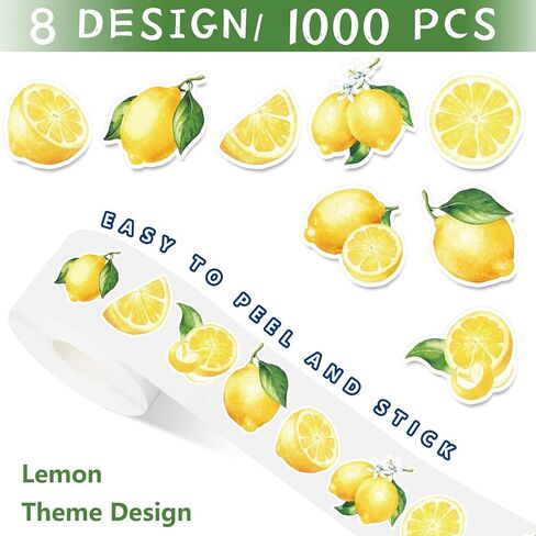 FYSUIMU 1000 Pcs Lemon Stickers Roll Summer Yellow Fruit Self Adhesive Decorative Decal Labels for Scrapbook Envelope Seals Water Bottle Laptop Decor Party Favor in Kuwait