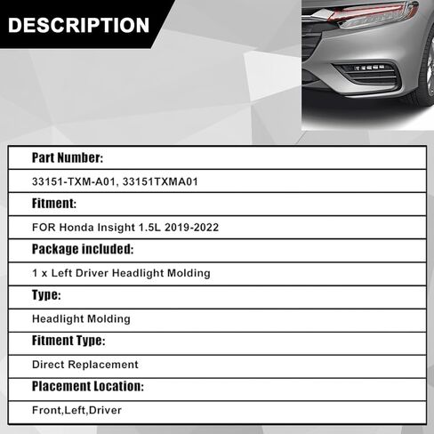 SecosAutoparts المصباح الأمامي صب السائق الأيسر متوافق مع Honda Insight 1.5L 2019 2020 2021 2022 استبدال # 33151-TXM-A01، 33151TXMA01 in Kuwait