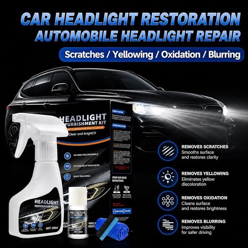 Fvquhvo Headlight Restoration Kit, Headlight Oxidation Remover with UV Protection Coating, Headlight Lens Restorer & Cleaner for Yellowing & Cloudy Lenses, Headlight Polishing Kit, Quick & Easy DIY in Saudi Arabia