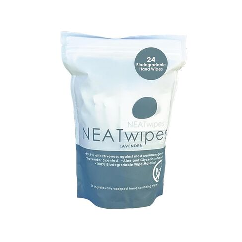 NEATwipes Hand Sanitizing Wipes | Travel Size | Disposable Wet Wipe & Planet Friendly | Lavender Essential Oil & Soothing Aloe | 24 Individually Wrapped Wipes per Package in Saudi Arabia